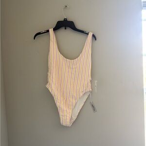 Forever 21 Pastel Striped One-Piece Swimsuit - Yellow & Pink